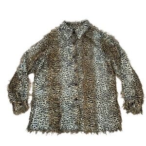Vintage Ashley Stewart Leopard Print Fuzzy Eyelash Shirt funky button down 16W